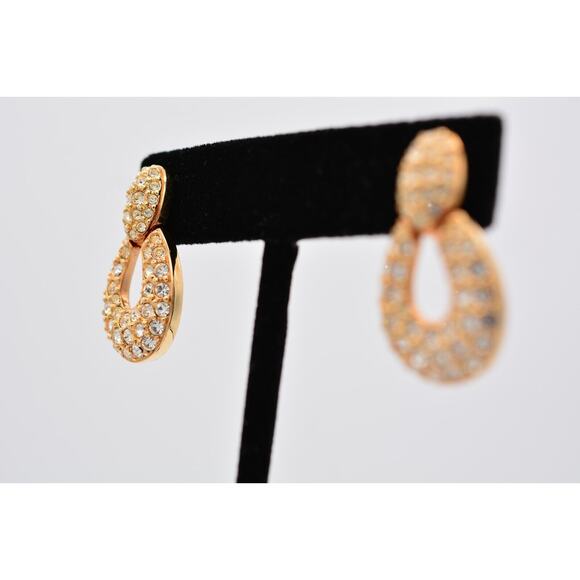 Swarovski Vintage Crystal Earrings Door Knockers Gold Swan Signed 1990s BinAZ - Picture 3 of 12